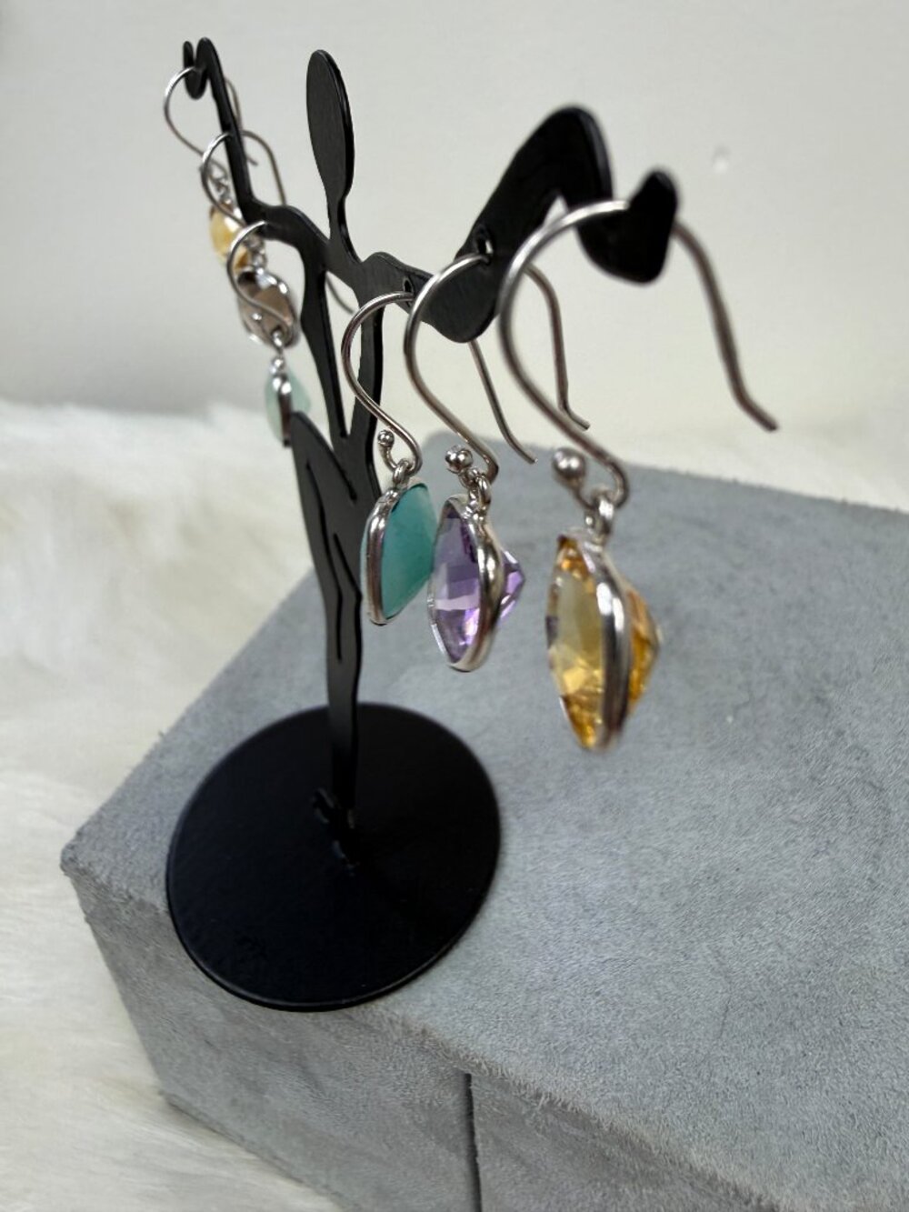 Six Sterling Silver Gemstone Pierced Earrings - Mismatched JTV - Picture 5 of 6